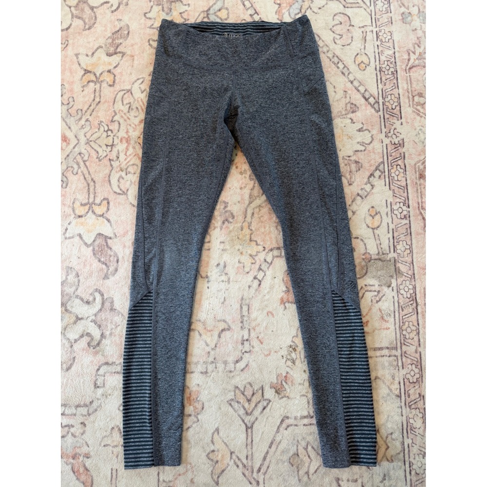 MPG Sport Women Gray Heathered Striped Ribbed Panel Activewear Leggings Small